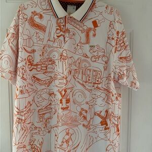 Parish Nation White Polo with Orange All-Over Sketch Print